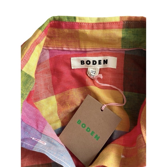 NWT Boden Sienna Colorful Linen Checkered Button Up Shirt Spring Coastal Prep 2R - Picture 14 of 16